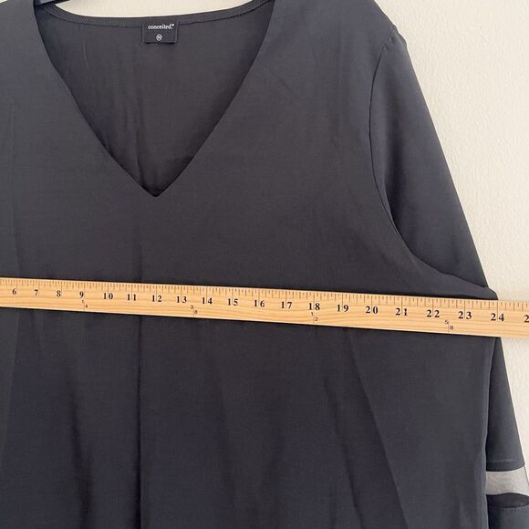 Conceited Sheer Stripes Long Bell Sleeve Top Plus Size 2X Blouse Casual V Neck - Picture 5 of 9